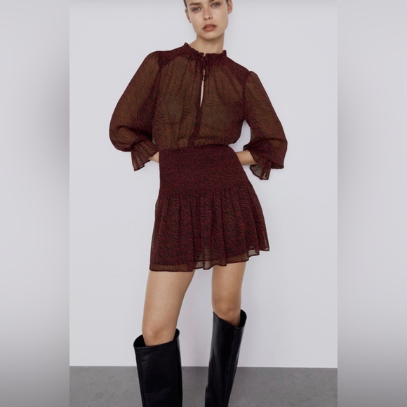 Zara Dresses & Skirts - NWT Zara Animal Print Sheer Smocked Dress